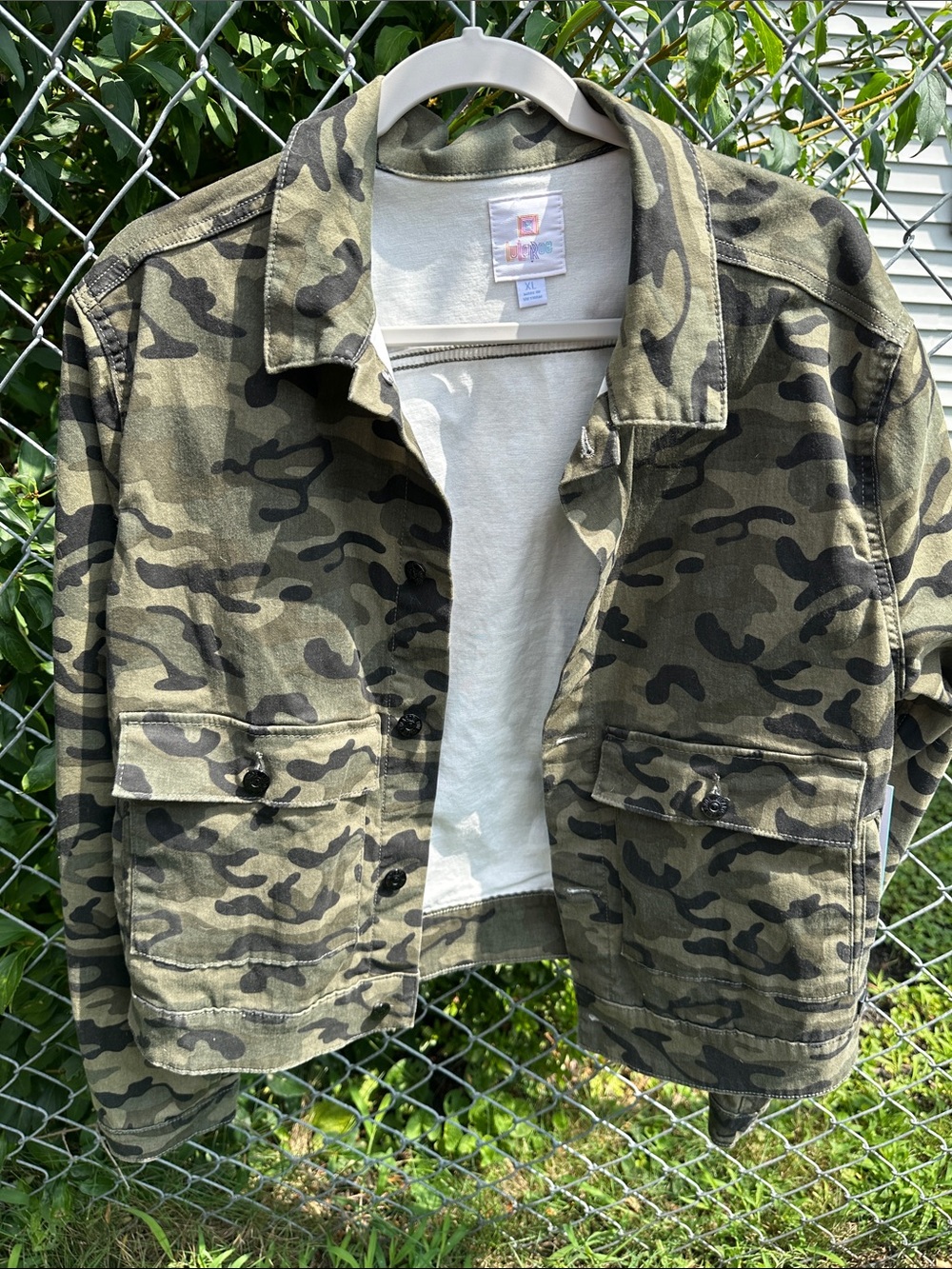 LuLaRoe Green & Black Camo Crop Utility Jacket